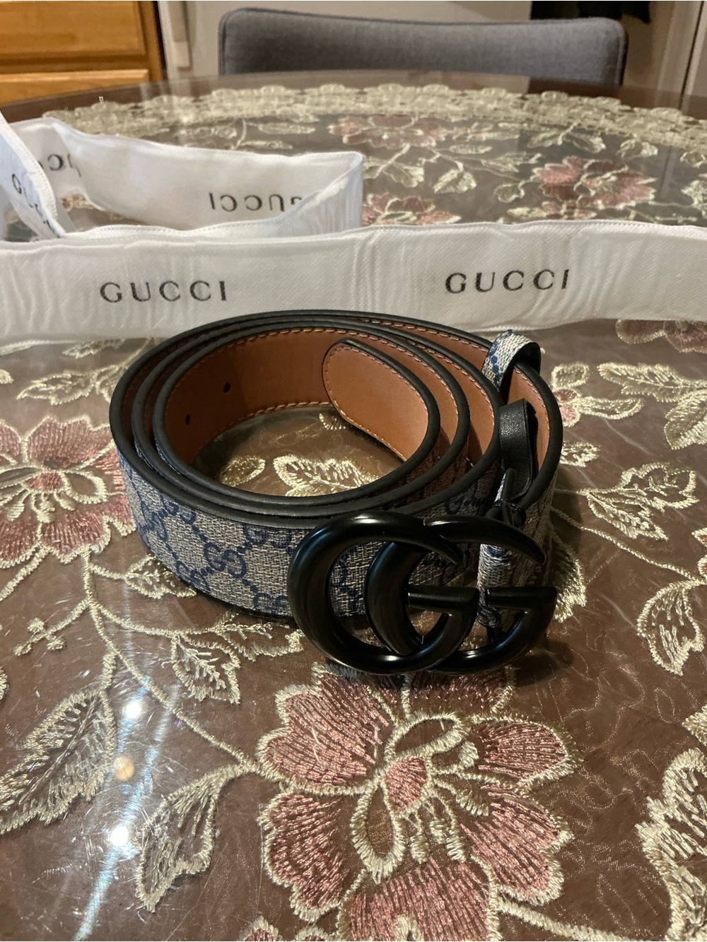 Gucci GG Monogram Belt with Navy snakeskin - Picture 2 of 7